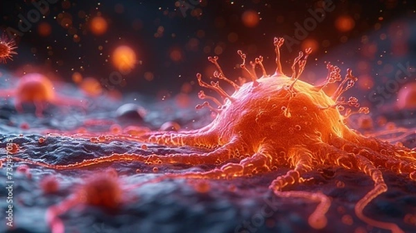 Obraz Glowing Mushroom in Space: A Neon-Colored, Eye-Catching Image for Adobe Stock Generative AI