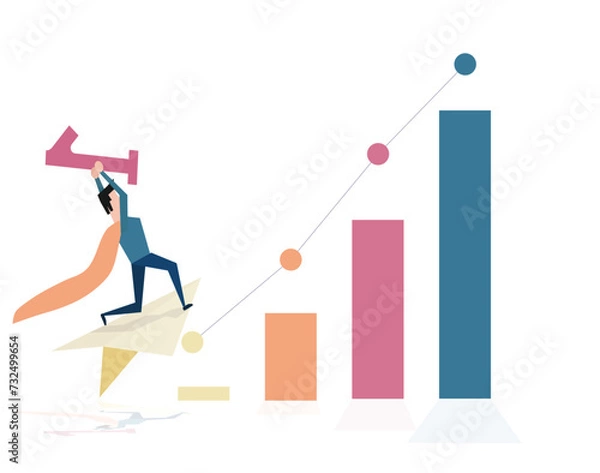 Fototapeta Abstract cartoon modelling 
 with business leader and successless concept and point to target chart diagram background