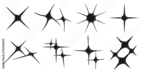 Fototapeta Chrome stars elements for design. Trendy collection of abstract figures with a shiny metallic effect. Y2K style