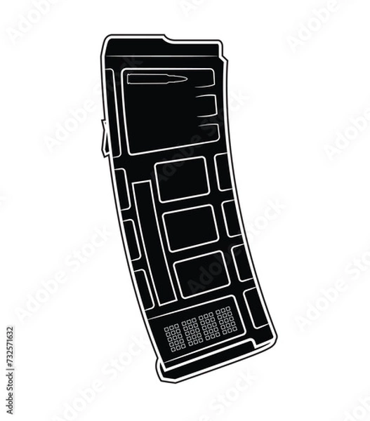 Obraz Vector illustration of an AR15 assault rifle magazine on a white background. Black. Right side.