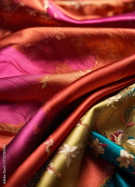 Fototapeta Silk fabrics with elegant patterns