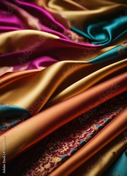Fototapeta Silk fabrics with elegant patterns