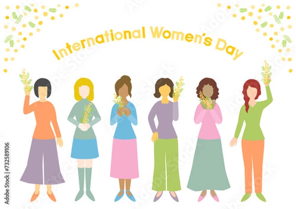 Fototapeta ミモザの花と女性たちの国際女性デーイラスト