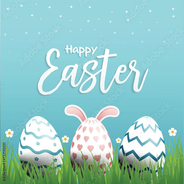 Fototapeta Easter eggs realistic 3d background for Easter day greeting post vector illustration