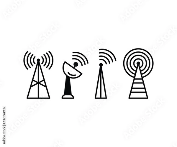 Fototapeta signal antenna communication tower wireless icon vector design black white simple flat illustration collections template