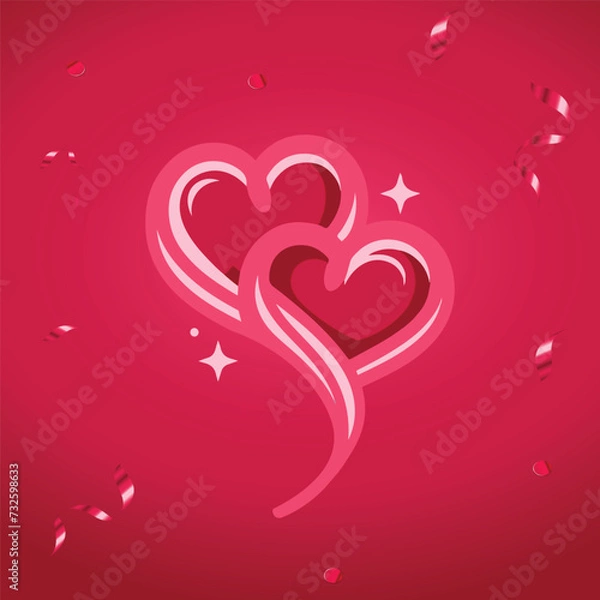 Fototapeta background with red pink beautiful hearts and ribbons greeting card love card