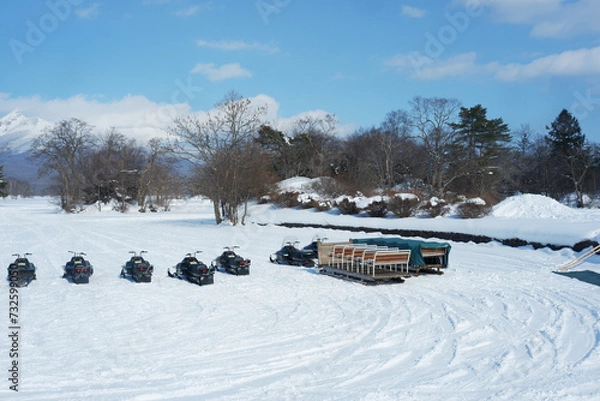 Fototapeta A view of the park in winter after it snows.