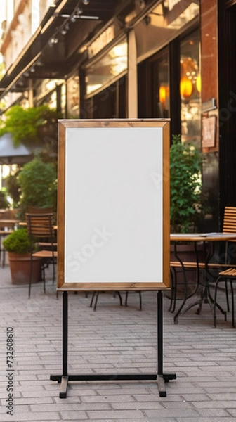 Fototapeta Blank restaurant shop sign or menu board with blank front realistic on a mockup template, Blank shop frame signage.