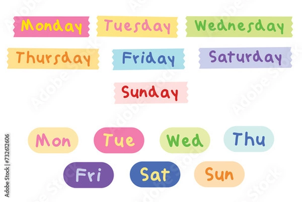 Fototapeta Days of the week with colorful color for sticker, planner and diary. Monday to Sunday