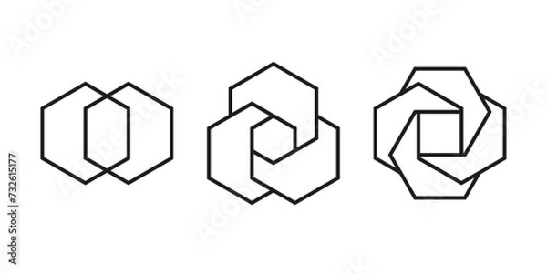 Fototapeta Hexagon venn diagram line chart infographic. Vector icon on line style. Editable stroke. EPS 10	