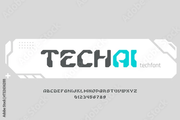 Obraz Futuristic Tech Font Vector Stylish Design Look. Cyber Robot Future Technology Type.