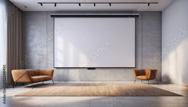 Fototapeta large smart room concept, a blank Projection screen on the wall background