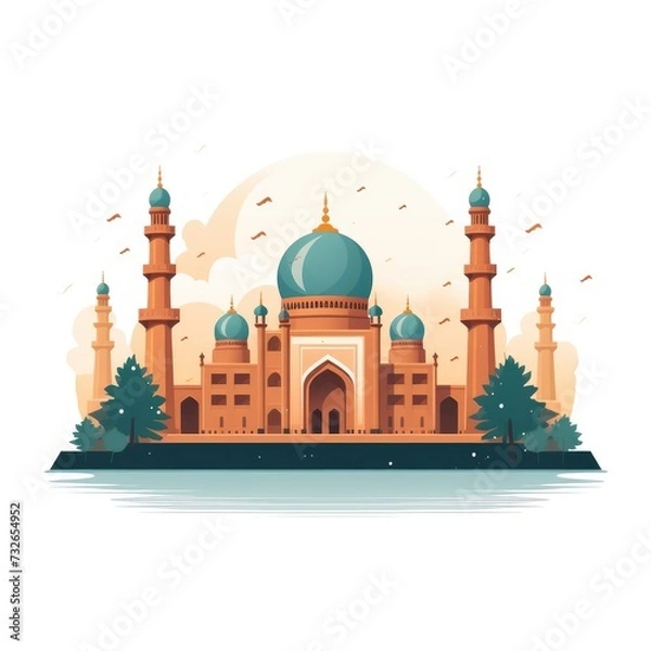 Fototapeta Ramadan kareem Islamic greeting card with flat style background illustration