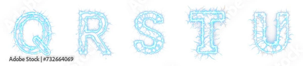 Fototapeta Electricity alphabet letters Q R S T U - Glowing magic neon lightning burst fonts. Isolated transparent PNG background.