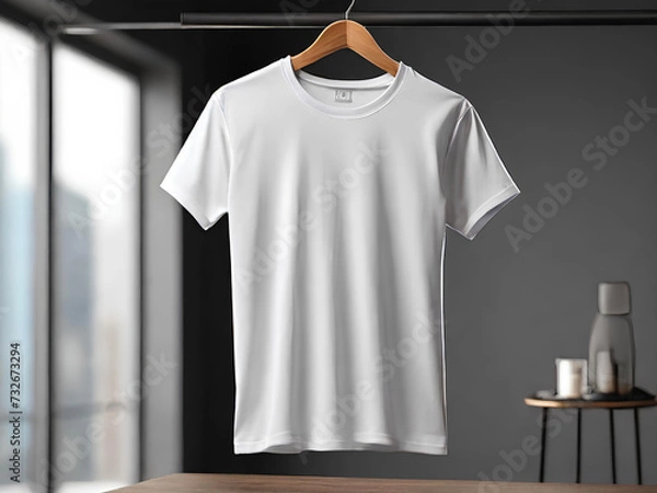Fototapeta Hanging on a White T-shirt Design for Apparel Mockup Template, Beautiful Wall Background  