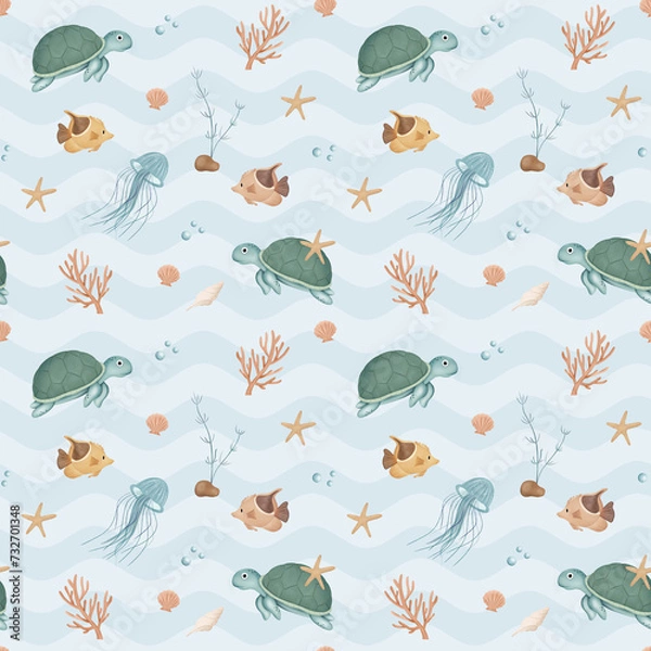 Obraz Underwater Animals Seamless Pattern