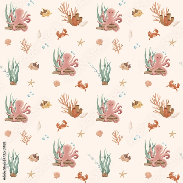 Obraz Cute Underwater World Seamless Pattern