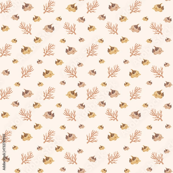 Obraz Seamless pattern with Fish and Corals in Ocean world