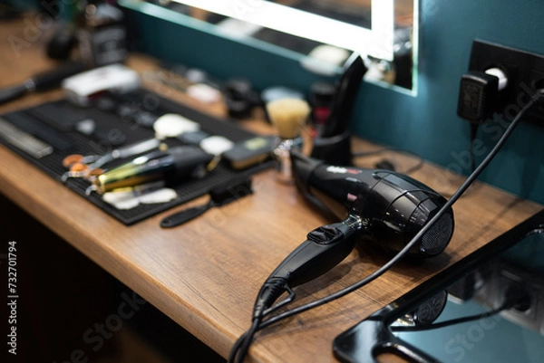 Fototapeta professional tools of a barber in a men's barbershop