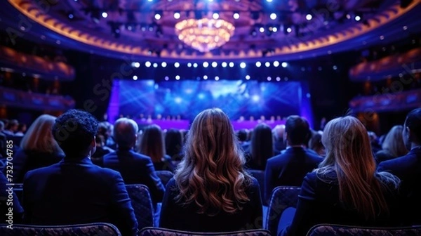 Fototapeta home of the annual World Economic Forum. The head of the political delegation speaks at the conference. Serious delegates from different countries listen