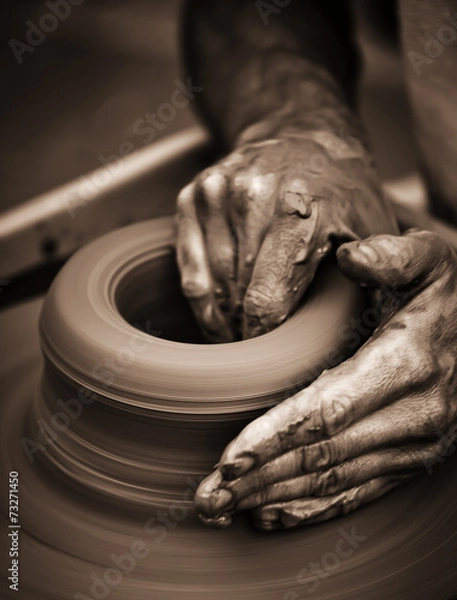 Obraz Ręce pracujące na kółku ceramicznym