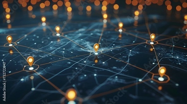 Fototapeta SEO Geolocation Maps Business Networking Pinpoint Global Worldwide Data Marketing Growth (Generative AI)