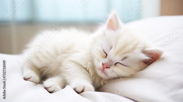 Obraz  cute kitten sleepy look comfy white background generate AI