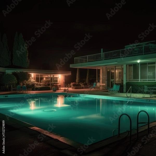 Obraz The pool is illuminated at night