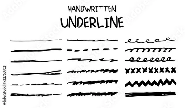 Fototapeta Pencil strokes. Set of black brush lines drawn by hand. Brushes of different shapes on a white background. Vector brushes in grunge style. Vector horizontal lines in pencil. Vector lines in chalk.