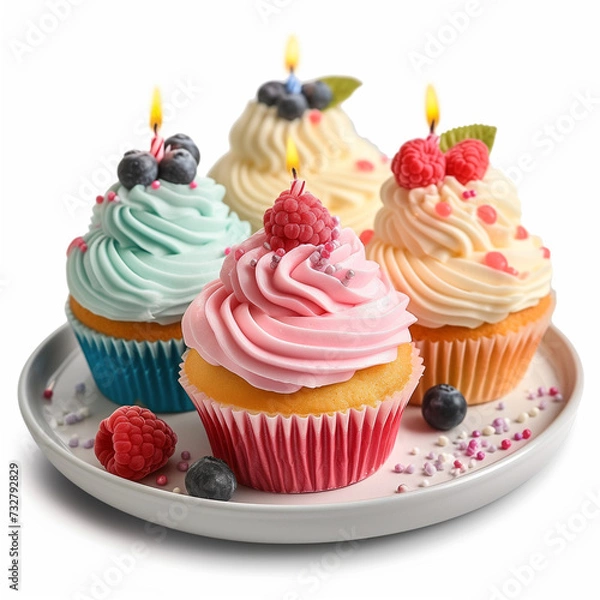 Fototapeta Geburtstagscupcakes mit Beeren