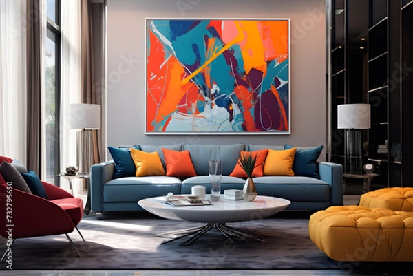 Fototapeta "Stunning Urban Living Room Design: Exquisite Blend of Minimalist Aesthetics and Timeless Sophistication