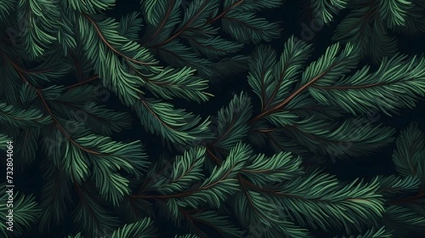 Fototapeta seamless background with coniferous branches pattern, coniferous, fir, 