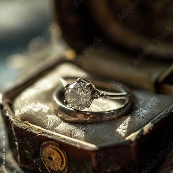 Fototapeta Elegant Silver Ring with Round Clear Gemstone.