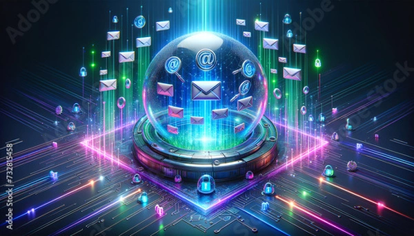 Obraz Futuristic Email Security Sphere - Pop Futurism Digital Protection