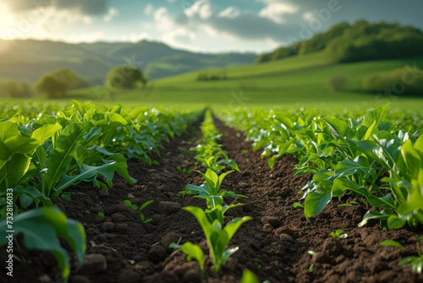 Fototapeta An agricultural startup employing precision farming techniques and sustainable agriculture practices to minimize environmental impact. Concept of green agriculture. Generative Ai.