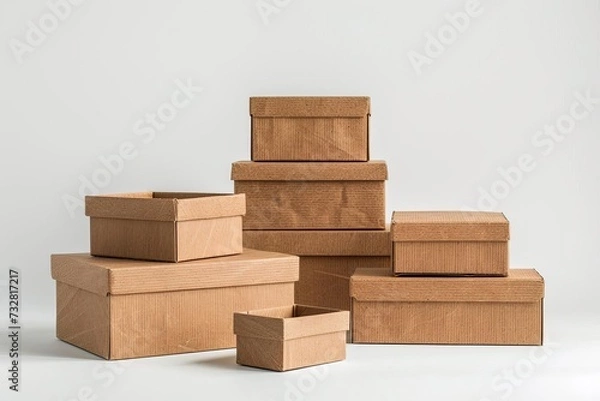 Fototapeta Stack of eco-friendly Reusable packaging boxes in various sizes Isolated on a white background for sustainable shipping solutions