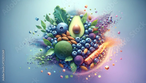 Obraz Digital Harmony: Transformative Functional Foods in a Tranquil Scene
