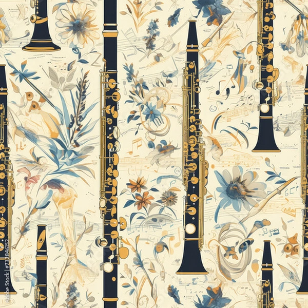 Obraz Clarinet Pale instrument abstract patterns classical music, Seamless tile pattern AI
