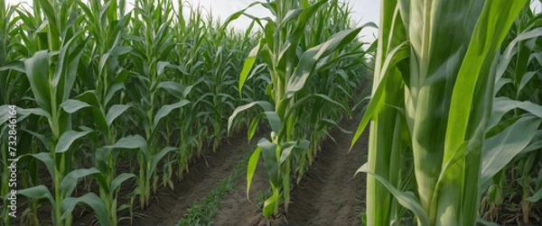 Fototapeta Corn cobs in corn plantation field