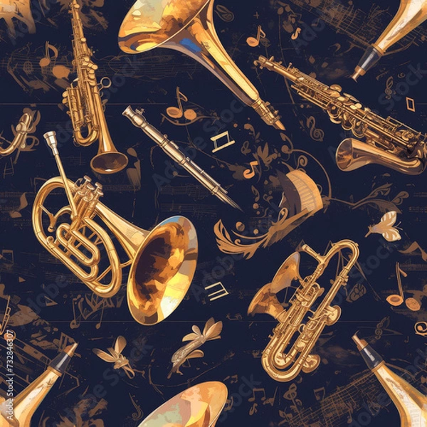 Obraz Pale instrument abstract patterns classical music, Seamless tile pattern AI