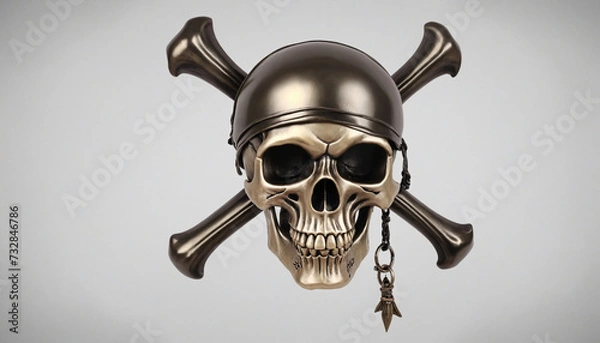 Fototapeta metal pirate skull with crossbones, png file of isolated cutout object with shadow on transparent background