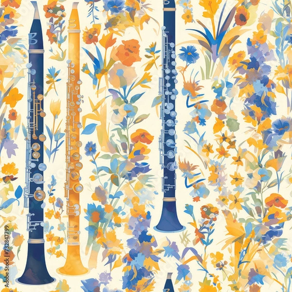 Obraz Clarinet Pale instrument abstract patterns classical music, Seamless tile pattern AI