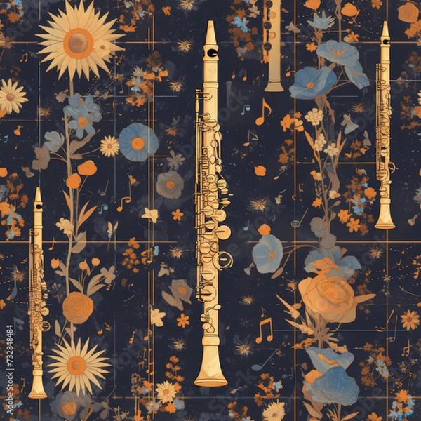 Obraz Clarinet Pale instrument abstract patterns classical music, Seamless tile pattern AI