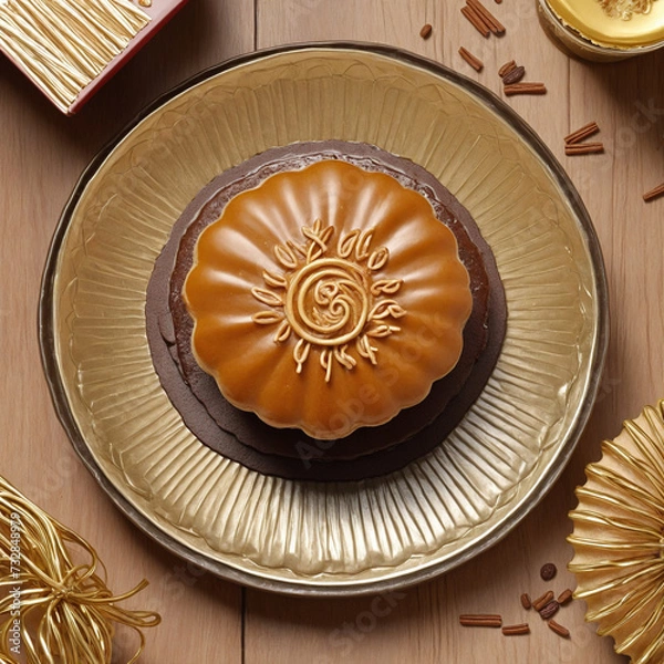 Fototapeta Delicious 3D Moon Cake Design with Creamy Icing, Isolated on a Transparent Background