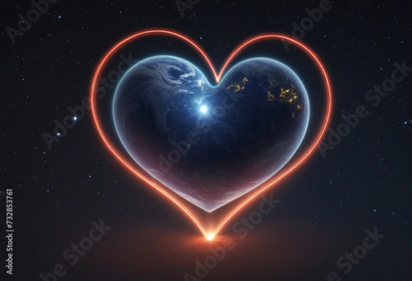 Fototapeta Exploring the Cosmic Love: A Planet shaped like a Heart with a Radiant Glow