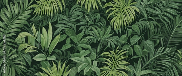 Fototapeta "Explore the diversity of lush foliage and vibrant plant life in a tropical jungle setting with this Generative AI created PNG"