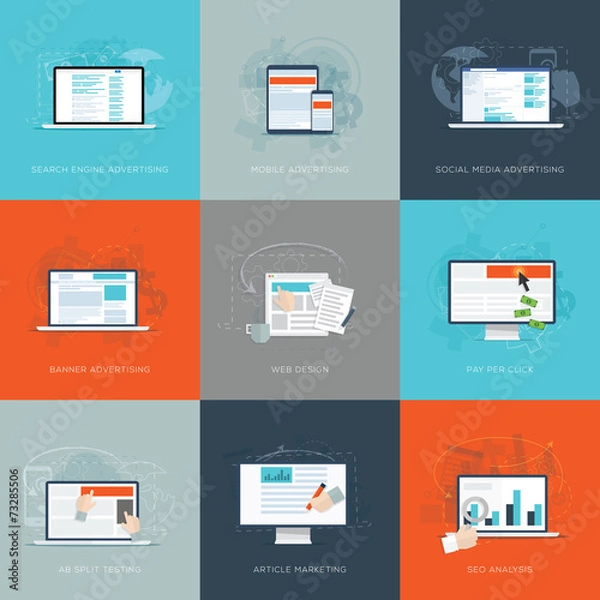 Obraz Modern flat internet marketing business vector illustrations set