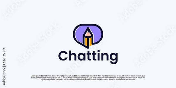 Fototapeta pencil logo with chat talk simple logo design concept