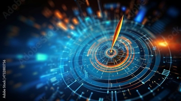 Fototapeta Goal business success strategy chart target or creative growth arrow achievement diagram and presentation finance marketing graph on development background with pointing financial profit stock