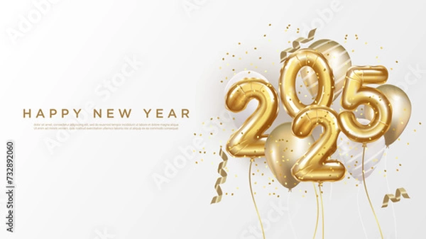 Obraz Happy new year 2025 background. realistic gold balloon numbers of 2025.